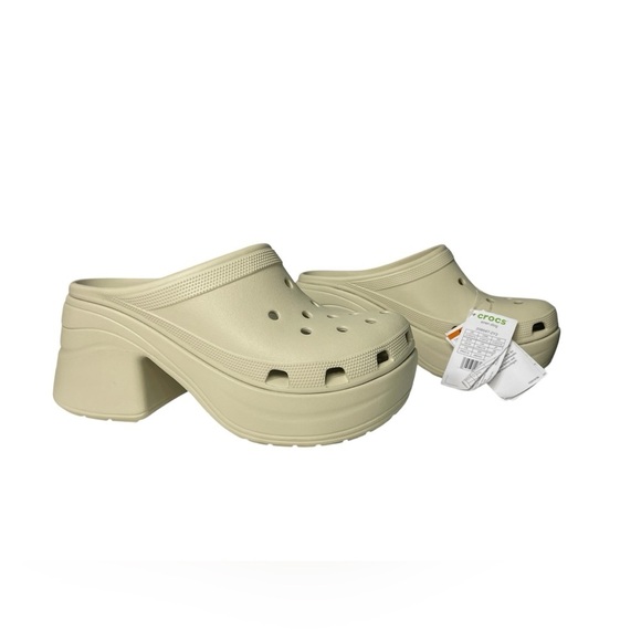 New Crocs Siren Clog Platform Block High Heels Bone/White Slip On Womens Size 12 - Picture 4 of 14